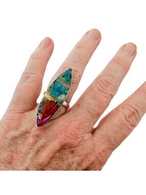 Marquise Spiny Oyster Turquoise 925 Silver Plated Ring Size 8